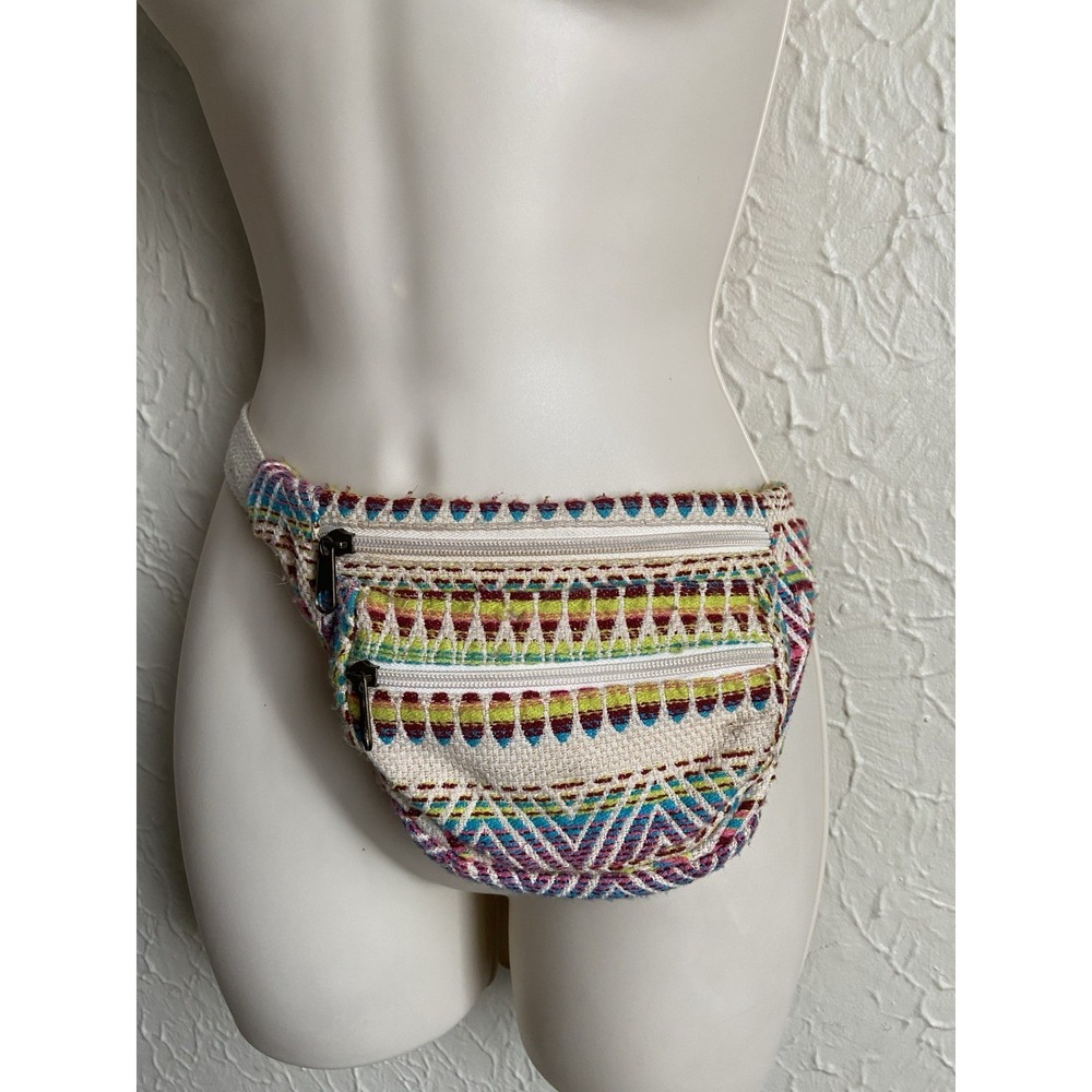 Vintage Y2K 90s Fanny Pack Belt Bag Zipper Festival Embroidery Rainbow Hippie